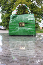 Load image into Gallery viewer, Green Crocodile embossed leather bag with scarf accessory