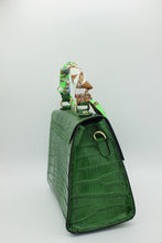 Load image into Gallery viewer, Green Crocodile embossed leather bag side view