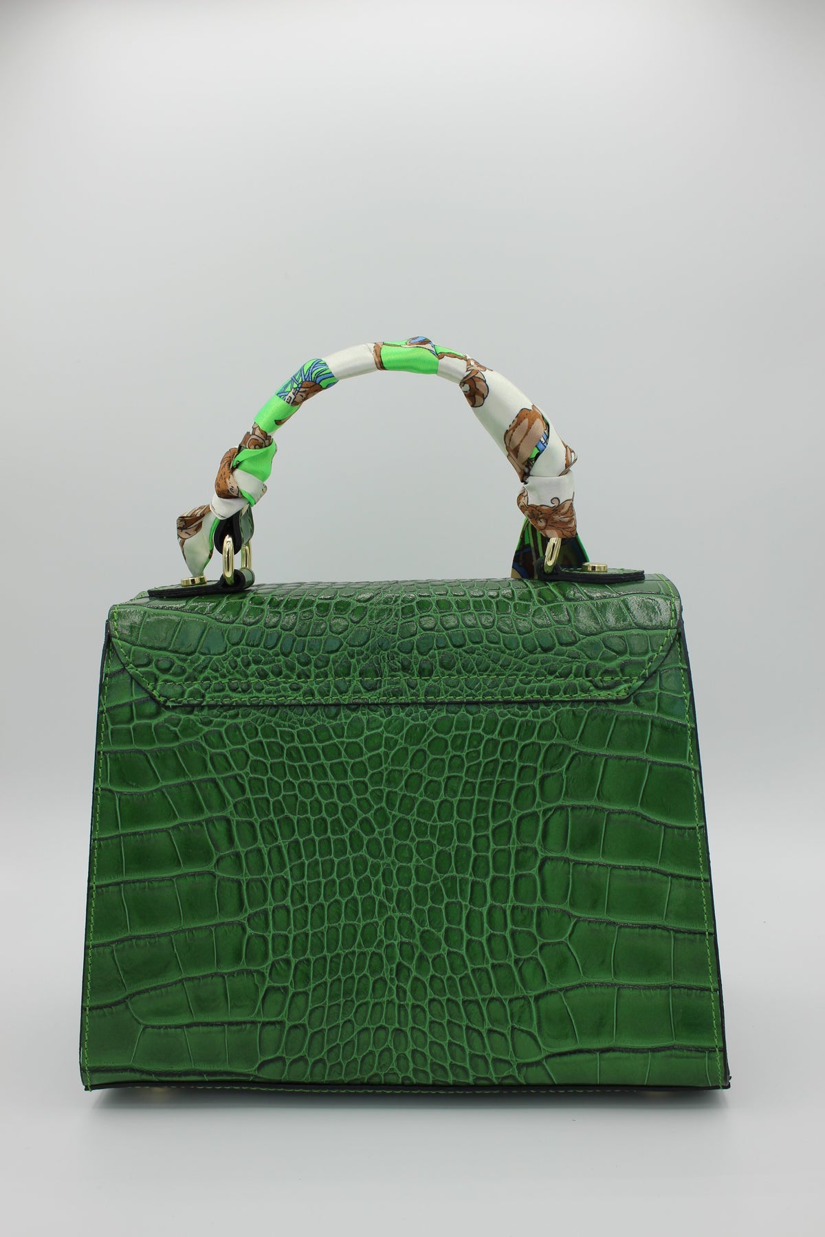 Green Crocodile embossed leather bag back view