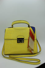 Load image into Gallery viewer, Yellow Crocodile embossed leather bag with scarf accessory
