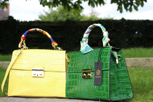 Green and Yellow Crocodile embossed leather bags 