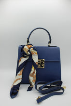Load image into Gallery viewer, Blue Kelly Bovine Leather bag with scarf accessory front view