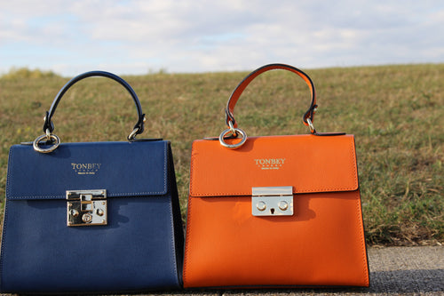 Kelly Midi Bovine Leather bags in blue and orange