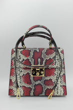 Load image into Gallery viewer, Red snake embossed leather bag with strap-on