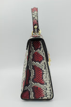 Load image into Gallery viewer, Red snake embossed leather bag side view