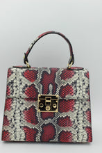Load image into Gallery viewer, Red snake embossed leather bag front view