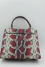 Load image into Gallery viewer, Red snake embossed leather bag back view