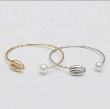 Load image into Gallery viewer, Gold plated and Sterling silver Faux pearl bangle