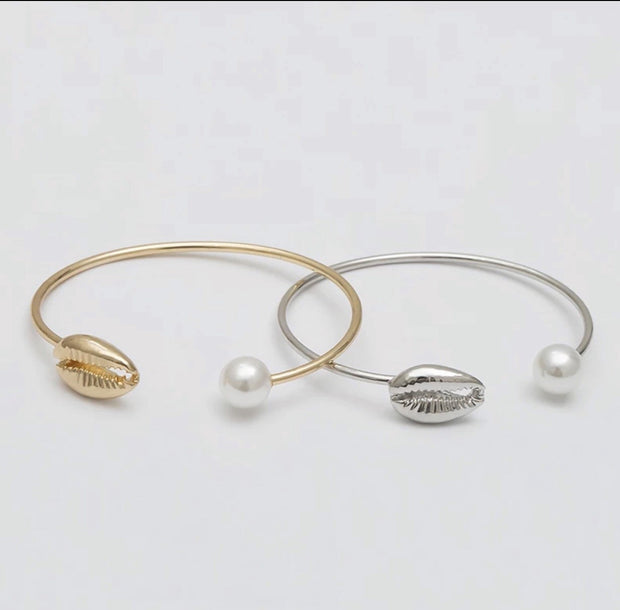Gold plated and Sterling silver Faux pearl bangle